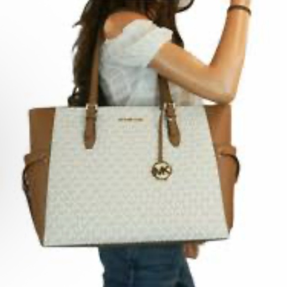 Michael Kors Brown and Cream Monogram tote bag. - Picture 1 of 12